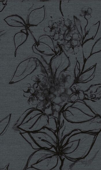 Papier Peint Floral Aquatinte - Étain + Noir - rouleau