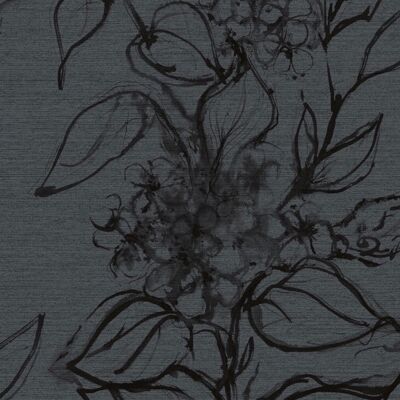 Aquatint floral Wallpaper - Pewter + Black - roll