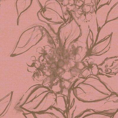 Papier Peint Floral Aquatinte - Rose + Moka - rouleau