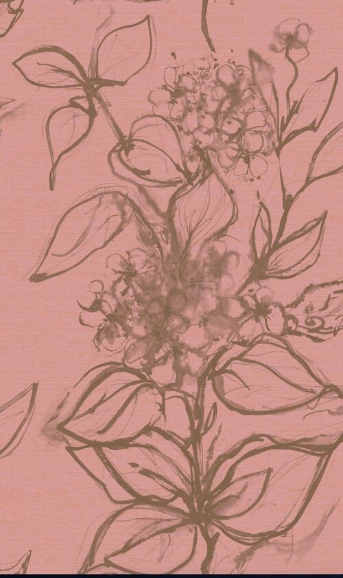 Aquatint floral Wallpaper - Pink + Mocha - sample
