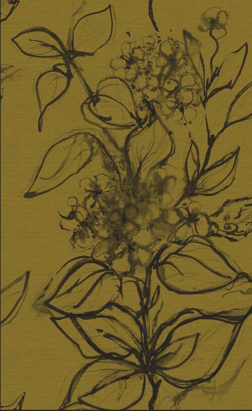 Aquatint floral Wallpaper - Mustard + Black - Mustard + Black - roll