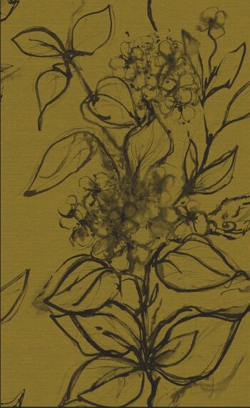 Papier Peint Floral Aquatinte - Moutarde + Noir - Moutarde + Noir - échantillon