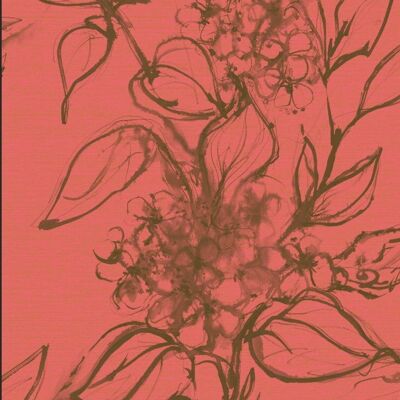 Aquatint floral Wallpaper - Orange + Olive - roll