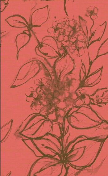 Papier Peint Floral Aquatinte - Orange + Olive - échantillon