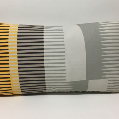 Coussin Rayures Peignées - Gris, jaune + noir