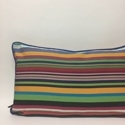 Coussin Rayé Multi Brights - Marine/passepoil violacé