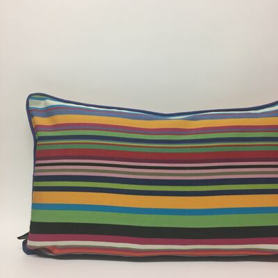 Multi brights Striped Cushion - Navy/ purplish piping