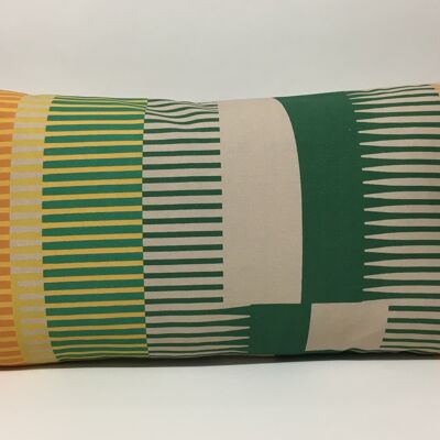 Combed Stripe Cushion - Bottle green, straw + mustard - Back in stock