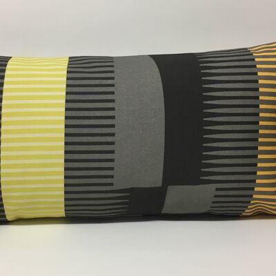 Combed Stripe Cushion - Lemon, grey + black