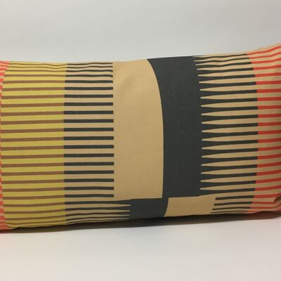 Combed Stripe Cushion - Vanilla, straw + charcoal