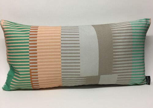 Combed Stripe Cushion - pastel mint, peach + grey