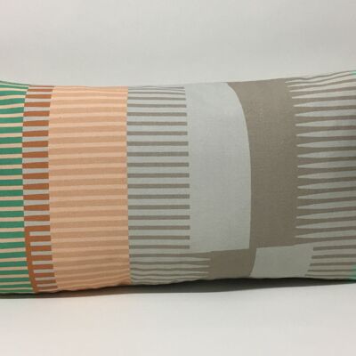 Combed Stripe Cushion - pastel mint, peach + grey