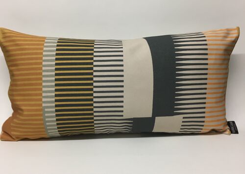 Combed Stripe Cushion - Ochre, graphite + mustard