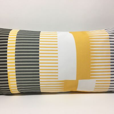 Combed Stripe Cushion - Saffron, charcoal + white ( low stock )