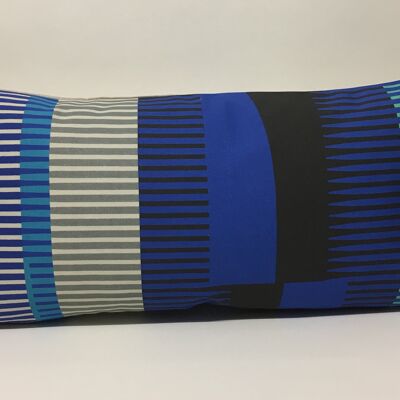 Combed Stripe Cushion - Cobalt, black + Aqua