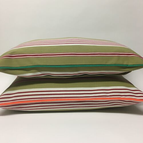 Multi Striped Cushions - khaki - Green Piping