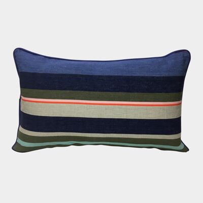 Coussin bleu à rayures multiples