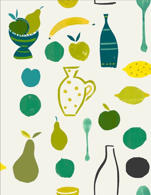 Naive Fruit Motif Wallpaper - Lime - Sample