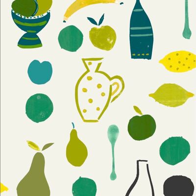 Naive Fruit Motif Wallpaper - Lime - Sample