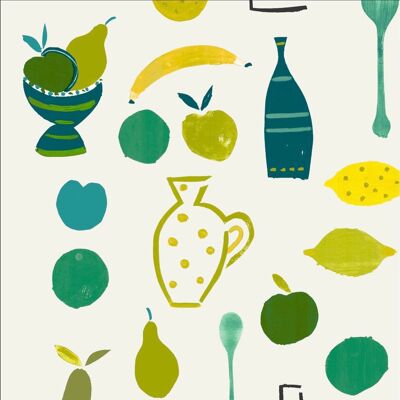 Naive Fruit Motif Wallpaper - Lime - Sample