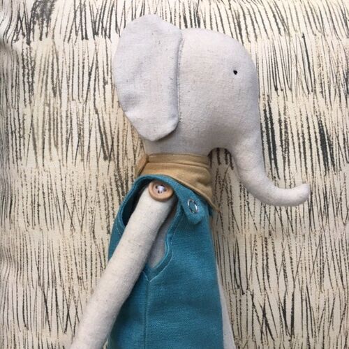 Hand Made Linen Soft Toy - Elephant.