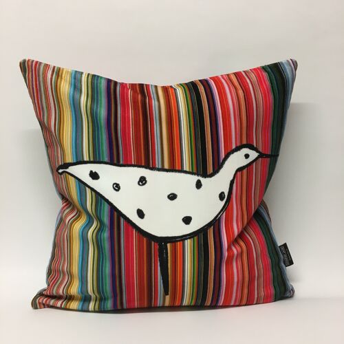 Ducks In A Row Velvet Cushion - White - Cushion and pad