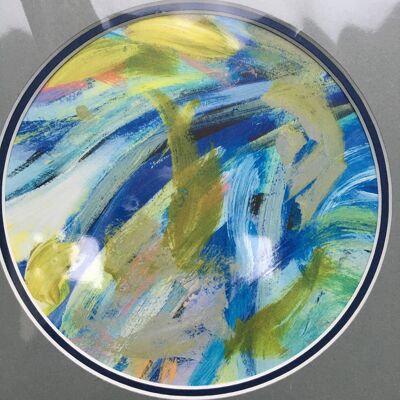 Estampado Circular Abstracto Expresivo Azul Marino + Montura Gris - 30 x 30 cms