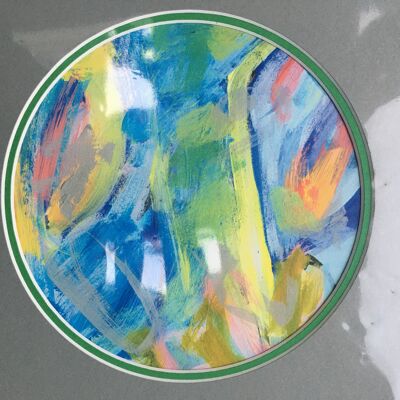 Expressive Abstract Circular Print Green + Grey Mount - 30 x 30 cms