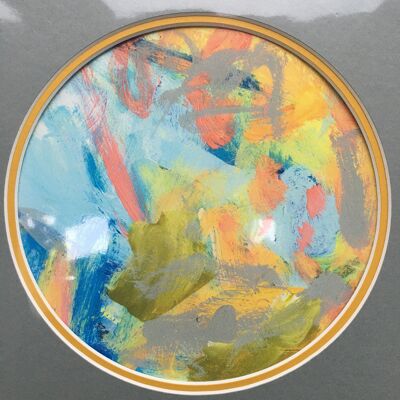 Expressive Abstract Circular Print Yellow + Grey Mount - 30 x 30 cms