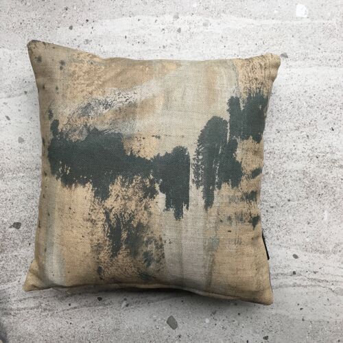 Abstract No 2 Linen Mini Cushion - with Pom poms