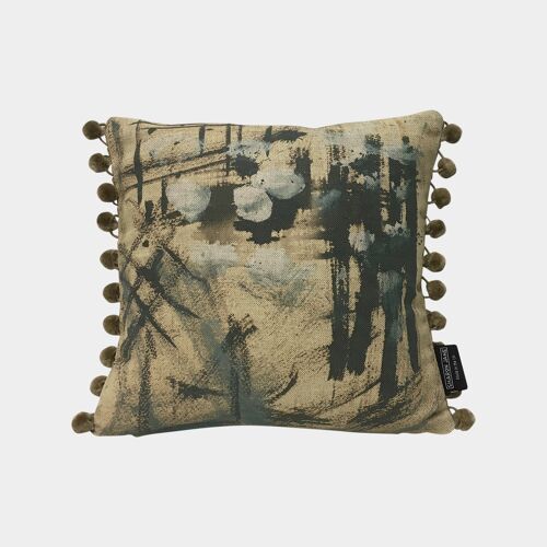 Abstract No 1 Linen Mini Cushion - with Pom Poms