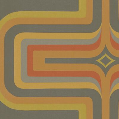 70s Geometric wallpaper Orange, Yellow + Grey - Roll
