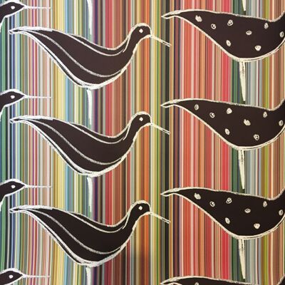 Ducks In A Row Wallpaper - Multi stripe with black ducks - roll