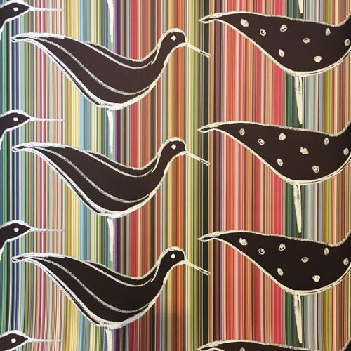 Ducks In A Row Wallpaper - Multi stripe with black ducks - sample