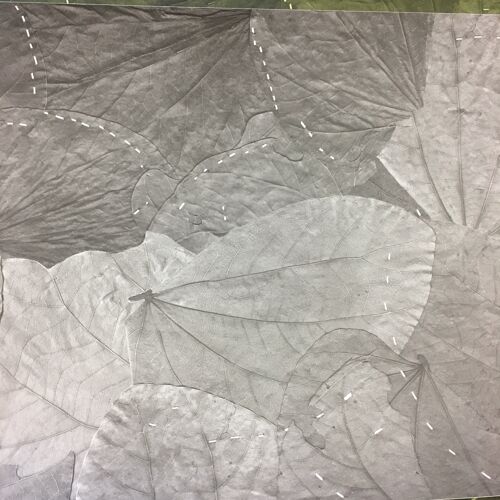 Stormy Grey Stitched Leaf Wallpaper - sample