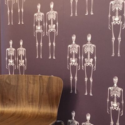 Dem Bones Wallpaper + Panels - Small Skeleton Roll - Purple
