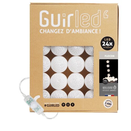 Flocon Classique Guirlande lumineuse boules coton LED USB - 24 boules