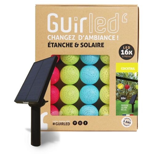 Cocktail Guirlande lumineuse extérieure étanche & solaire boules LED  - 16 boules