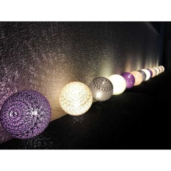 Purple Télécommandée Guirlande lumineuse boules coton LED USB - 24 boules 2