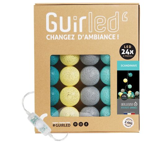 Scandinave Classique Guirlande lumineuse boules coton LED USB - 24 boules