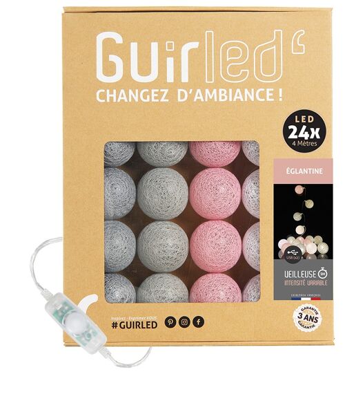 Églantine Classique Guirlande lumineuse boules coton LED USB - 24 boules