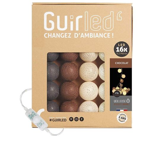 Chocolat Classique Guirlande lumineuse boules coton LED USB - 16 boules