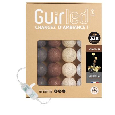 Chocolat Classique Guirlande lumineuse boules coton LED USB - 32 boules