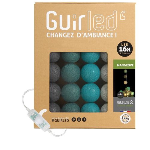 Mangrove Classique Guirlande lumineuse boules coton LED USB - 16 boules