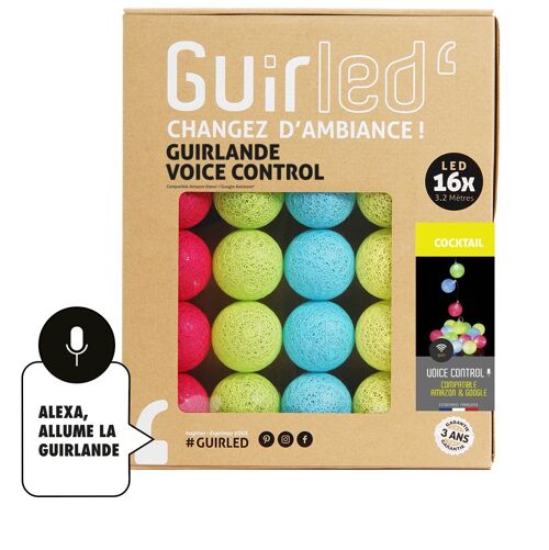 Cocktail Commande Vocale Guirlande lumineuse boules coton Google & Alexa - 16 boules