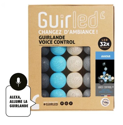 Avatar Commande Vocale Guirlande lumineuse boules coton Google & Alexa - 32 boules