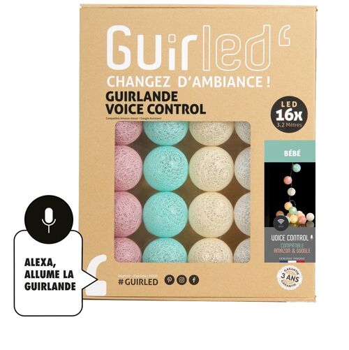 Bébé Commande Vocale Guirlande lumineuse boules coton Google & Alexa - 16 boules