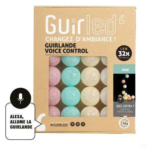 Bébé Commande Vocale Guirlande lumineuse boules coton Google & Alexa - 32 boules