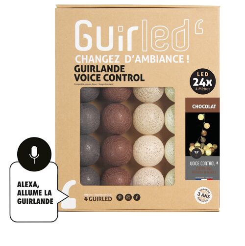 Chocolat Commande Vocale Guirlande lumineuse boules coton Google & Alexa - 24 boules