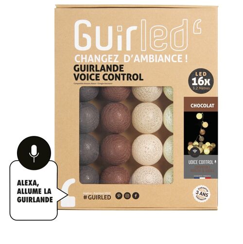 Chocolat Commande Vocale Guirlande lumineuse boules coton Google & Alexa - 16 boules